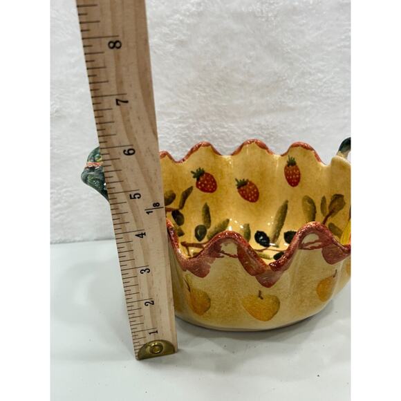Vtg Hand Painted Multicolor Fruit 1970's Made In Italy Ceramic Serving Bowl - Picture 8 of 10
